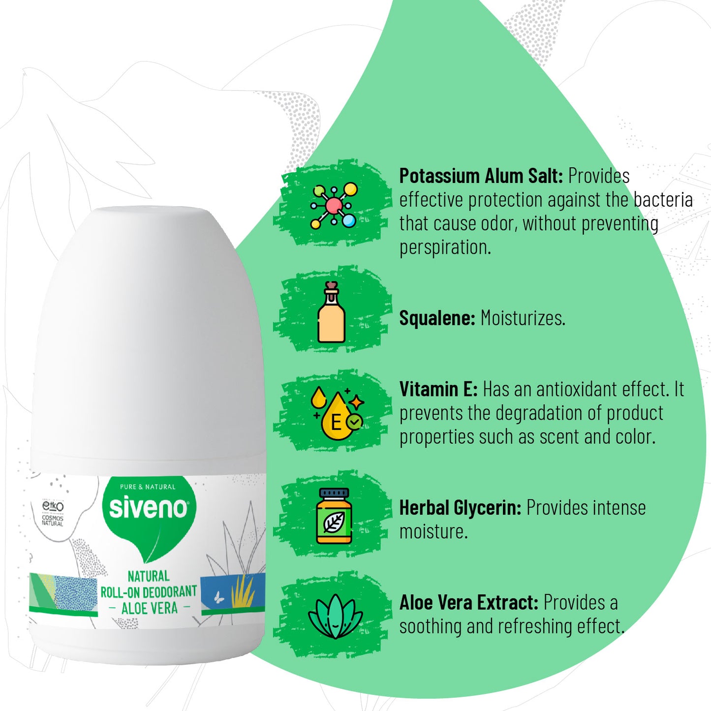 Siveno 100% Natural Roll-On Refreshing ALOE VERA 50ml