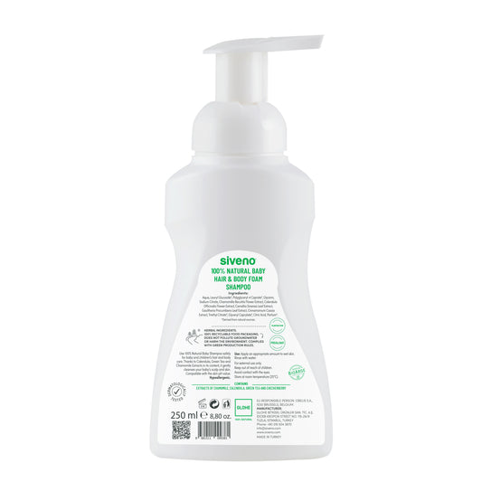 Siveno 100% Natural Baby Hair & Body Foam Shampoo 250 ml