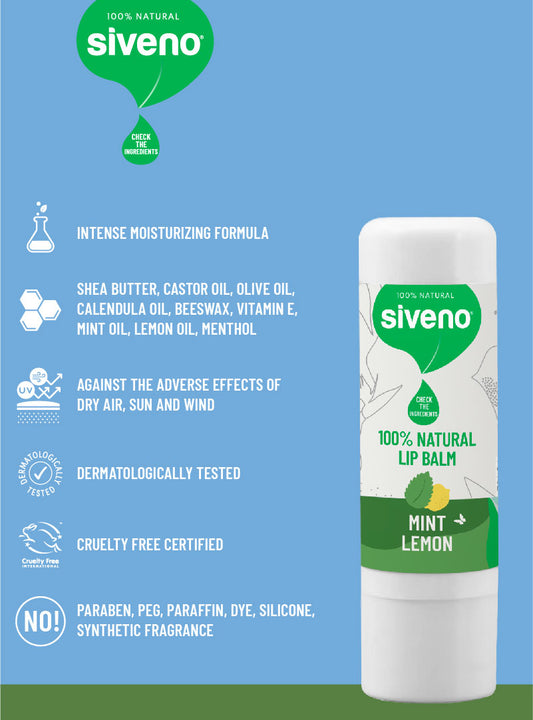 Siveno 100% Natural Lip Balm - Mint & Lemon 6g
