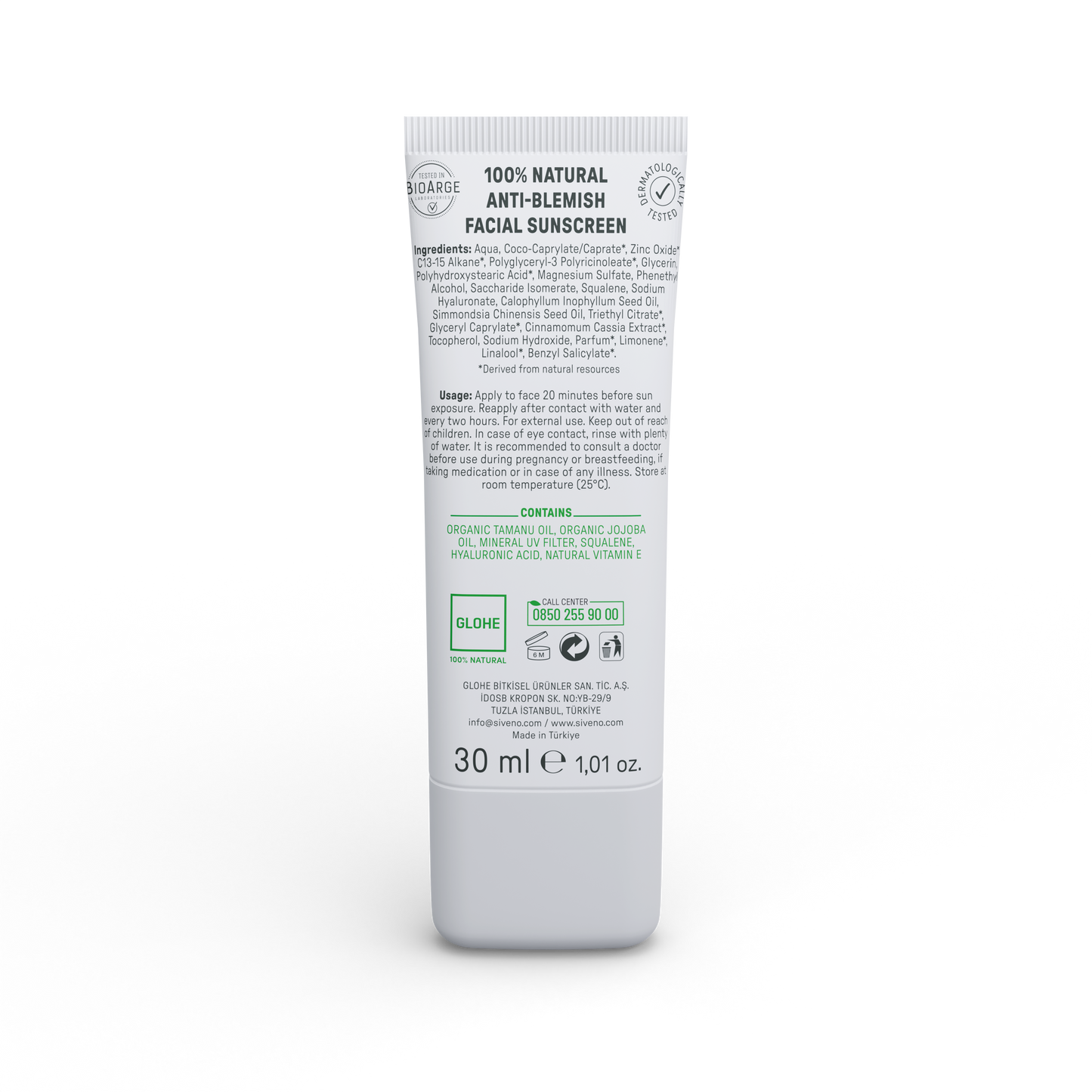 Siveno 100% Natural Anti-Blemish Facial Sunscreen Uva & Uvb Protection, SPF 50+ 30ml