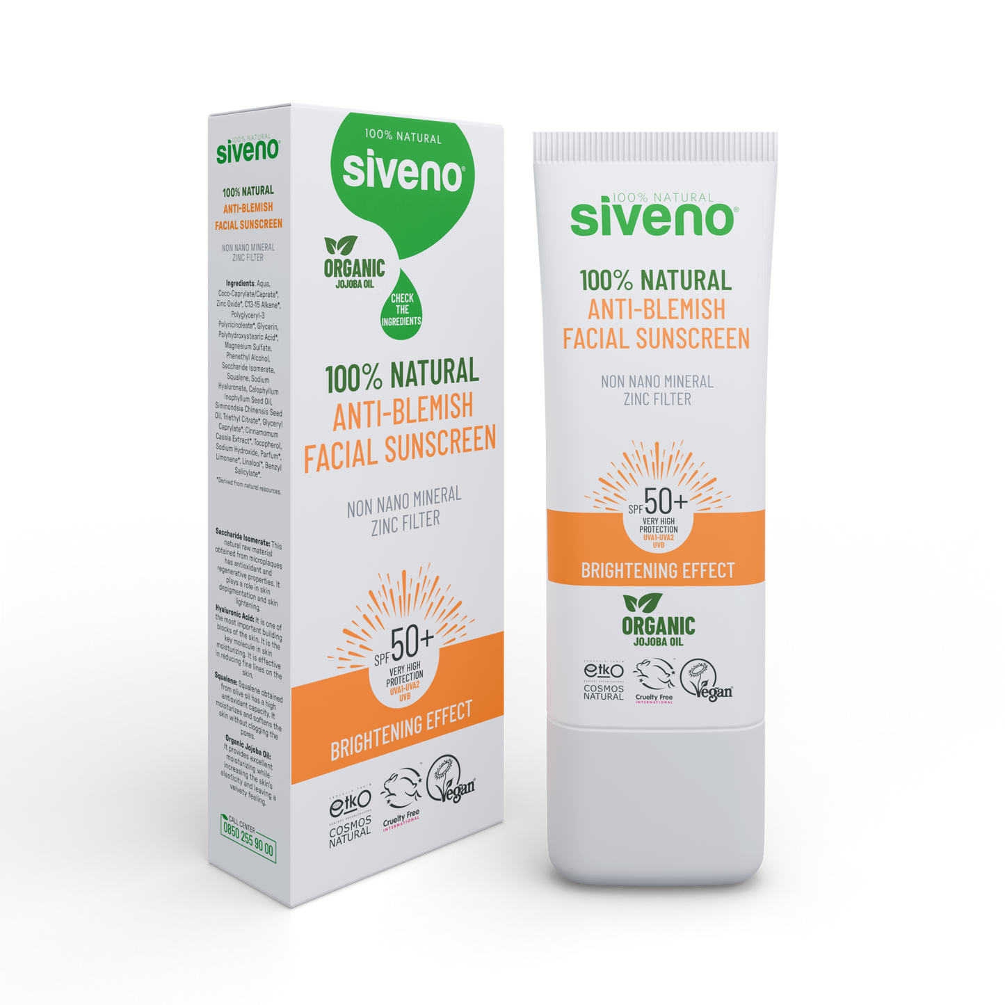 Siveno 100% Natural Anti-Blemish Facial Sunscreen Uva & Uvb Protection, SPF 50+ 30ml